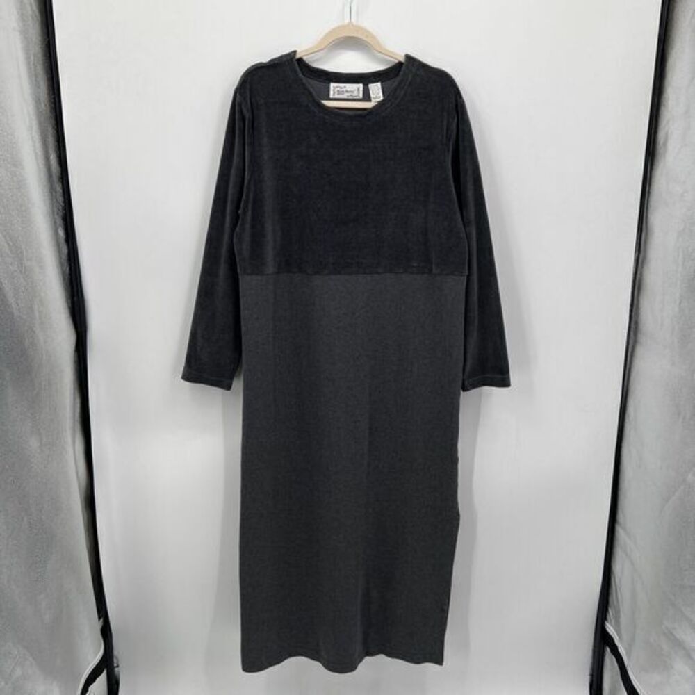 Vintage Susan Bentley Velour Jersey Maxi Dress Womens L Gray Cozy Loungewear EUC